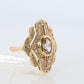 18k Diamond Shield ring 18k yellow gold with diamonds and filigree open design.