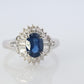 Sapphire and diamond Halo ring. Platinum Blue natural sapphire Ballerina ring