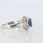 Sapphire and diamond Halo ring. Platinum Blue natural sapphire Ballerina ring