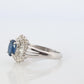 Sapphire and diamond Halo ring. Platinum Blue natural sapphire Ballerina ring