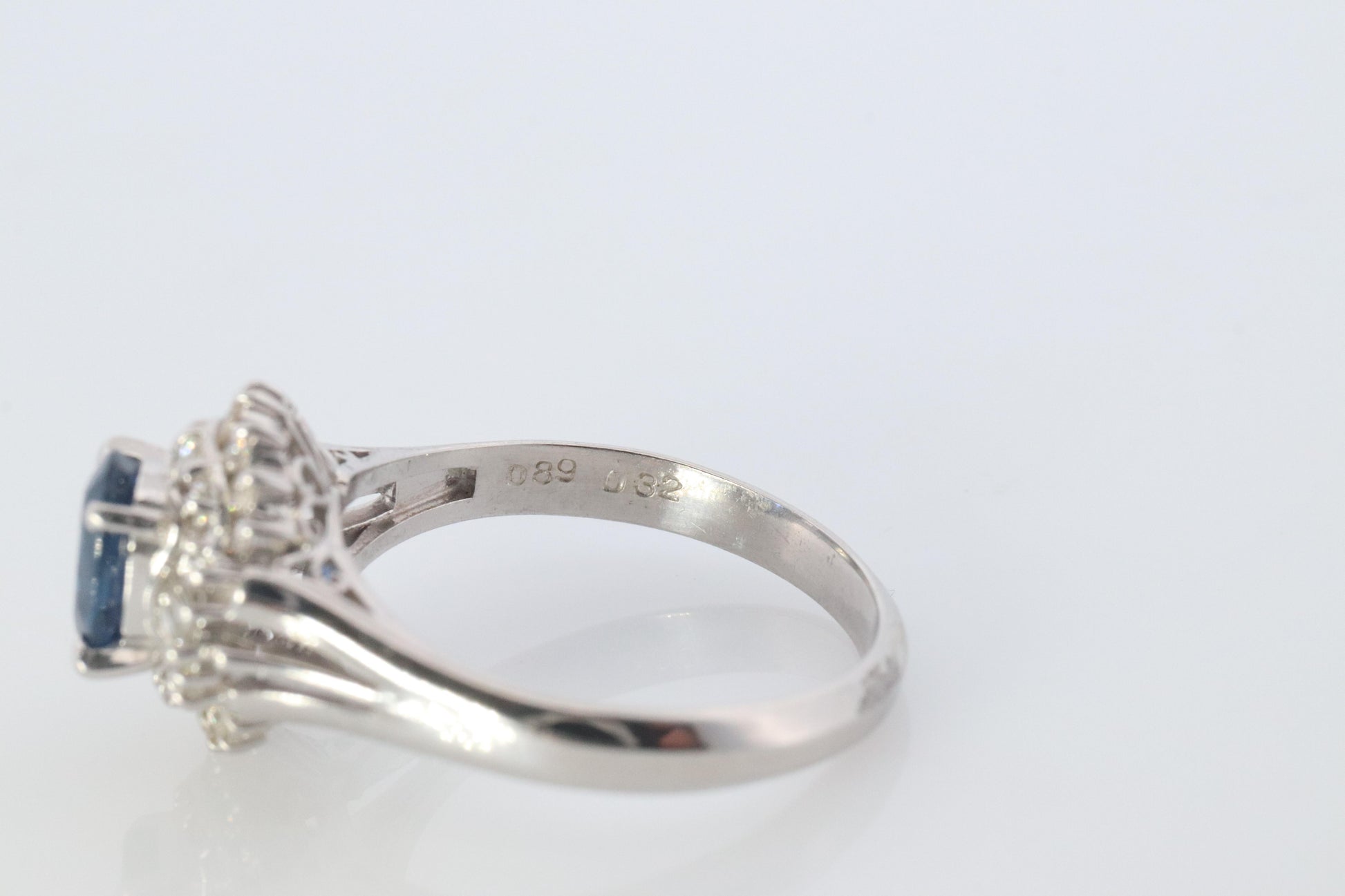 Sapphire and diamond Halo ring. Platinum Blue natural sapphire Ballerina ring