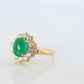 18k Emerald and Diamond Halo yellow gold ring. Natural Emerald Cabochon ring.