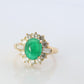 18k Emerald and Diamond Halo yellow gold ring. Natural Emerald Cabochon ring.