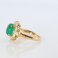 18k Emerald and Diamond Halo yellow gold ring. Natural Emerald Cabochon ring.