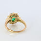 18k Emerald and Diamond Halo yellow gold ring. Natural Emerald Cabochon ring.