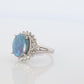 Black Opal Diamond Ring. PT900 Platinum Opal Diamond Halo Ballerina Ring Band.