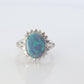 Black Opal Diamond Ring. PT900 Platinum Opal Diamond Halo Ballerina Ring Band.