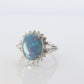 Black Opal Diamond Ring. PT900 Platinum Opal Diamond Halo Ballerina Ring Band.