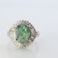 Black Opal Diamond Ring. PT850 Platinum Opal Diamond Halo Ballerina Ring Band.
