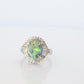 Black Opal Diamond Ring. PT850 Platinum Opal Diamond Halo Ballerina Ring Band.
