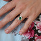 18k Emerald and Diamond Halo yellow gold ring. Natural Emerald Cabochon ring.