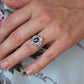 Sapphire and diamond Ballerina ring. Platinum Blue natural sapphire HALO ring
