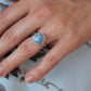 Black Opal Diamond Ring. PT900 Platinum Opal Diamond Halo Ballerina Ring Band.