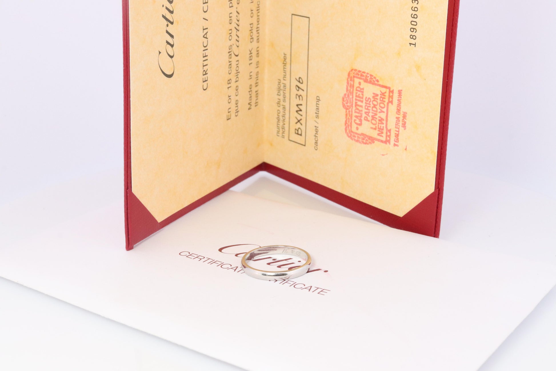 CARTIER Platinum Ring. Cartier Wedding Band 1895 2.5mm Band. Certificate
