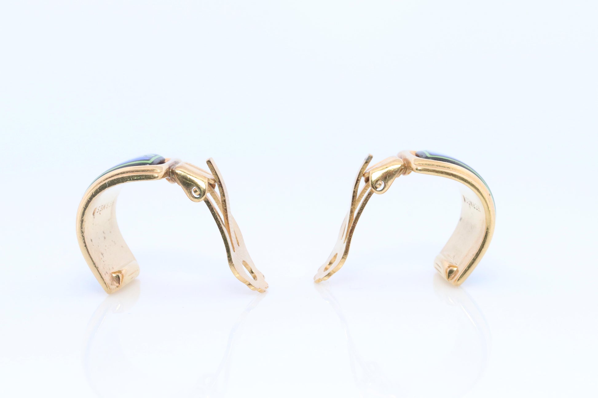 Hermes Earrings. Genuine Vintage Hermes cloisonne enamel golden earrings Clip on