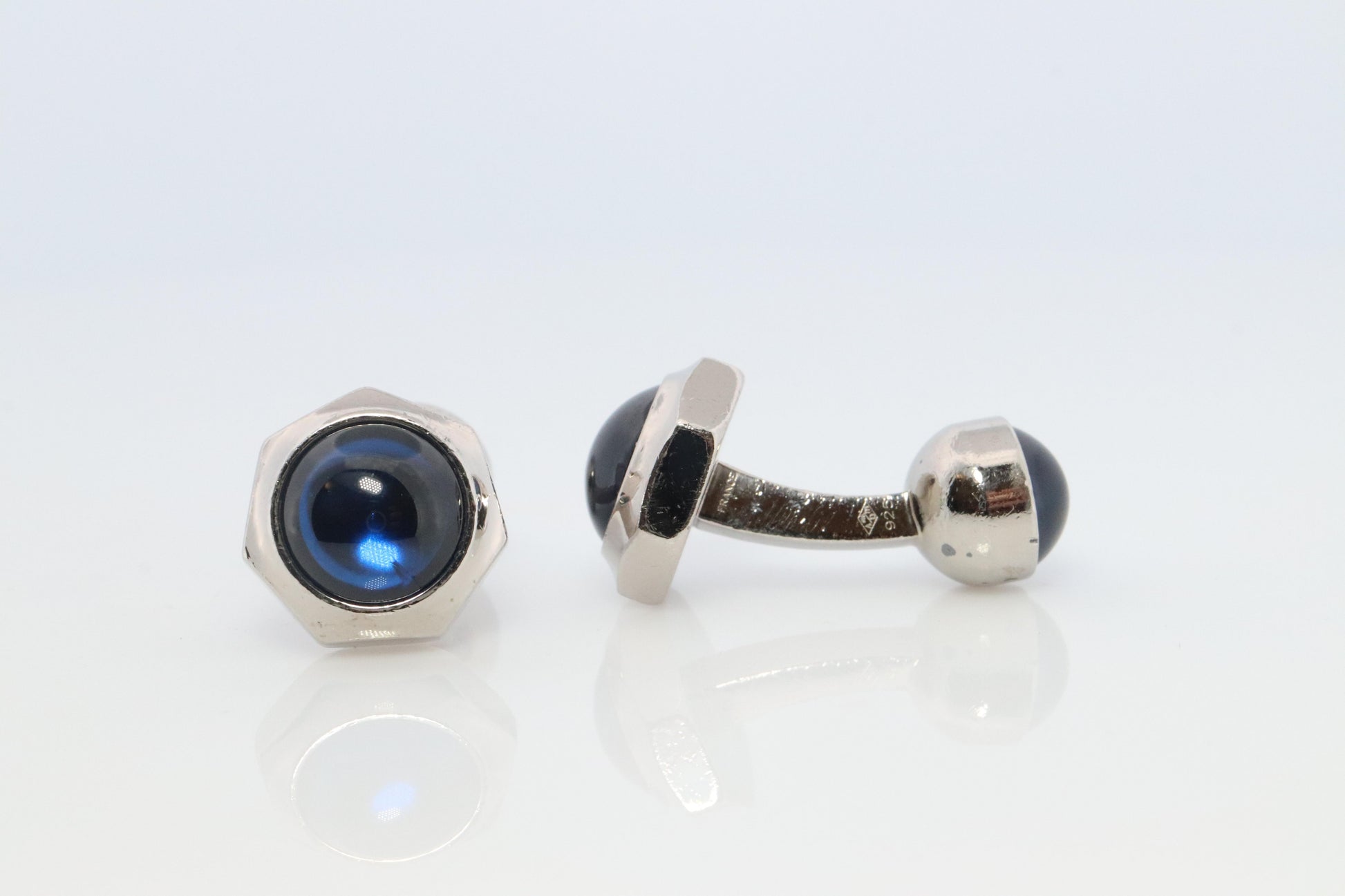 Cartier Santos Cufflinks Sterling Silver 925 Sapphire Cabochon Cartier Cufflinks