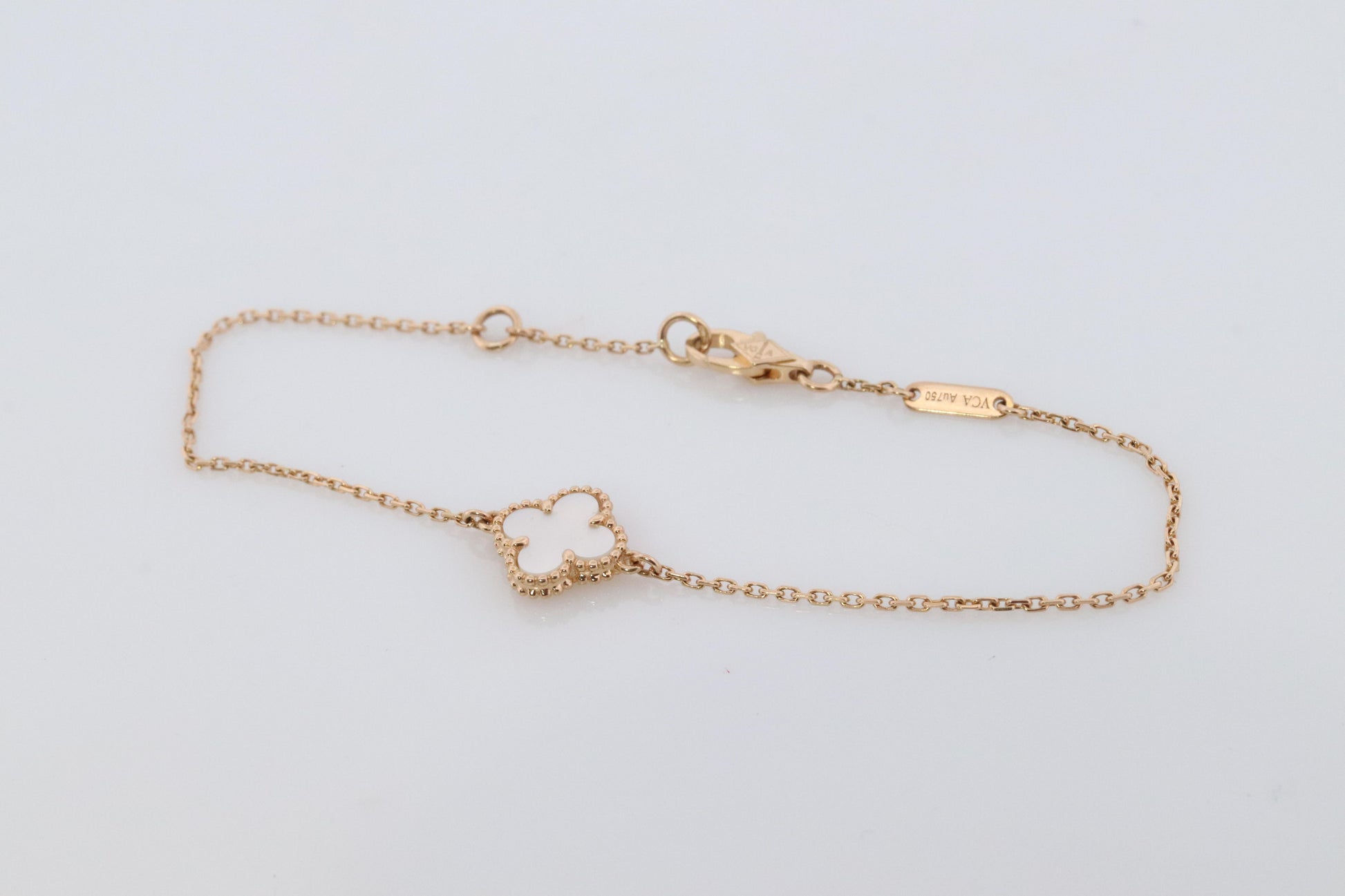 Van Cleef Arpels Alhambra Bracelet . Genuine VCA 18k YG Mother of Pearl Charm