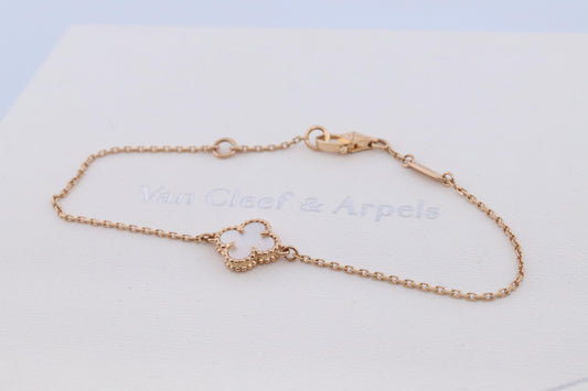 Van Cleef Arpels Alhambra Bracelet . Genuine VCA 18k YG Mother of Pearl Charm