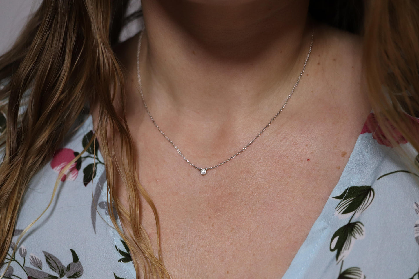 Tiffany Co Necklace Elsa Peretti Diamond by the Yard Solitaire 925 Sterling 1P