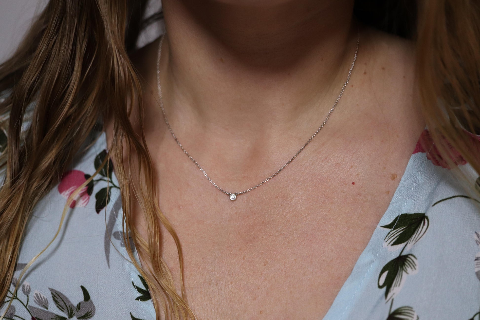 Tiffany Co Necklace Elsa Peretti Diamond by the Yard Solitaire 925 Sterling 1P