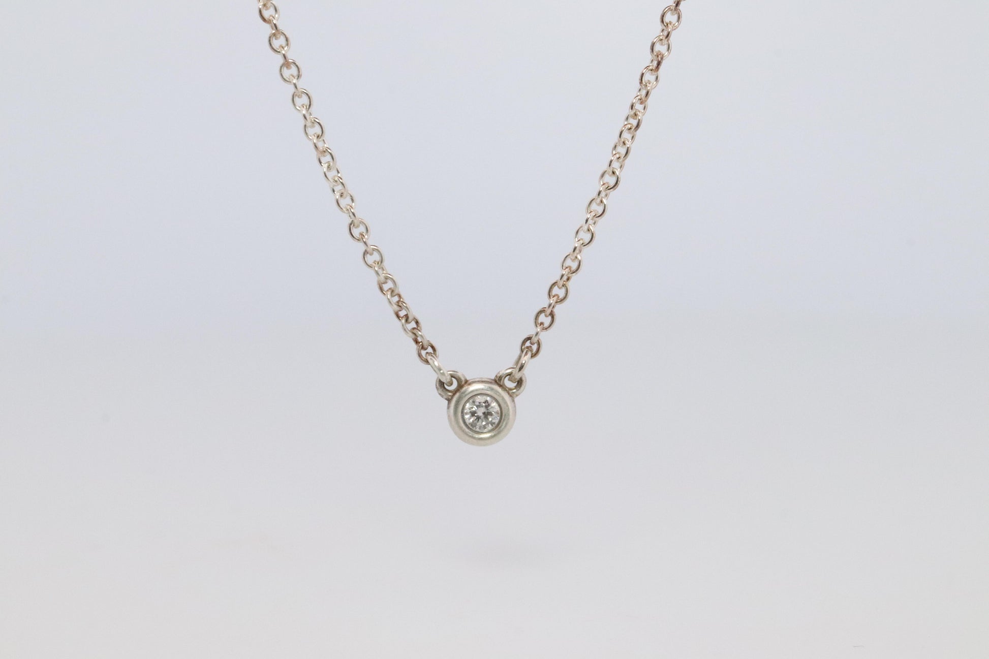 Tiffany Co Necklace Elsa Peretti Diamond by the Yard Solitaire 925 Sterling 1P