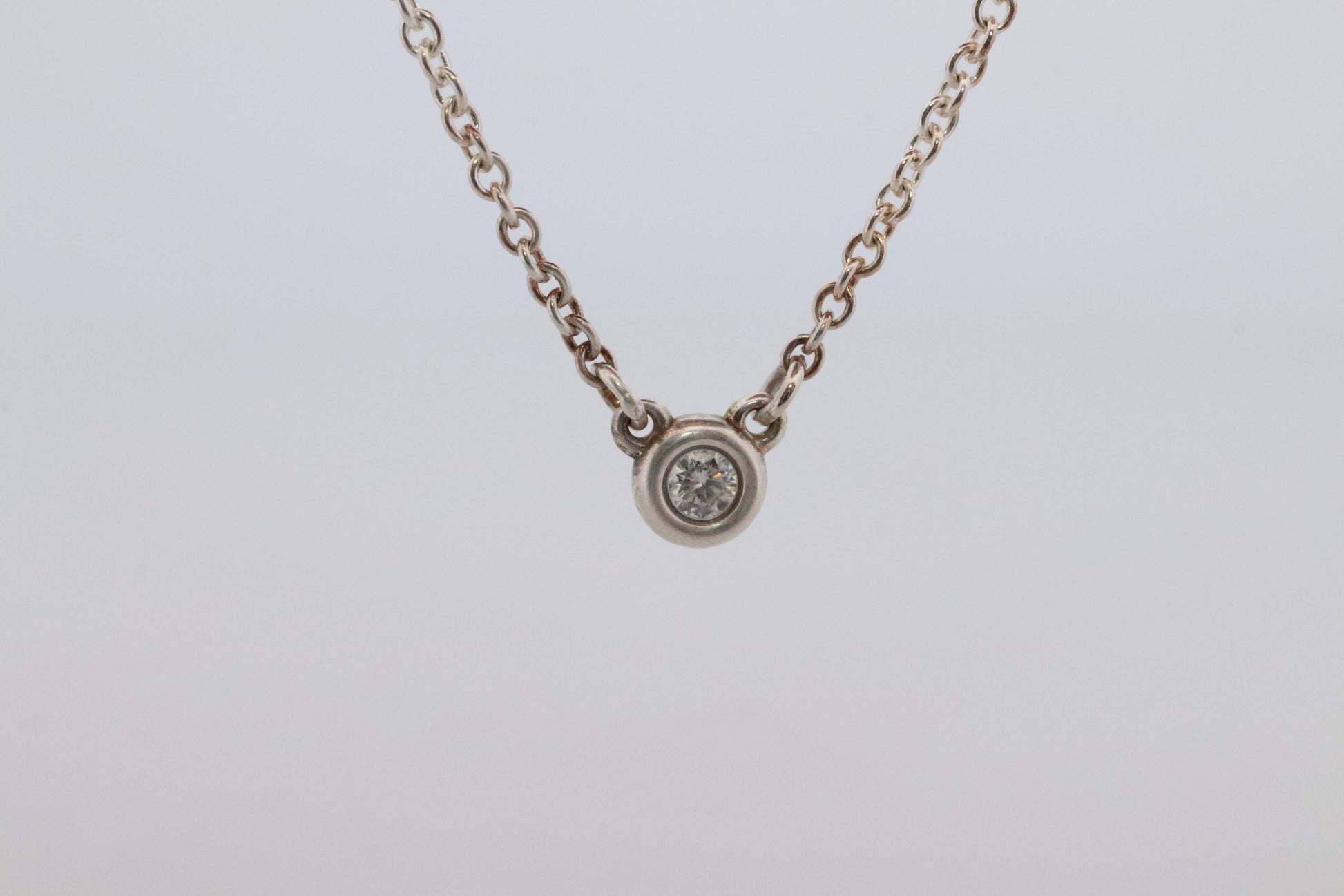 Tiffany Co Necklace Elsa Peretti Diamond by the Yard Solitaire 925 Sterling 1P