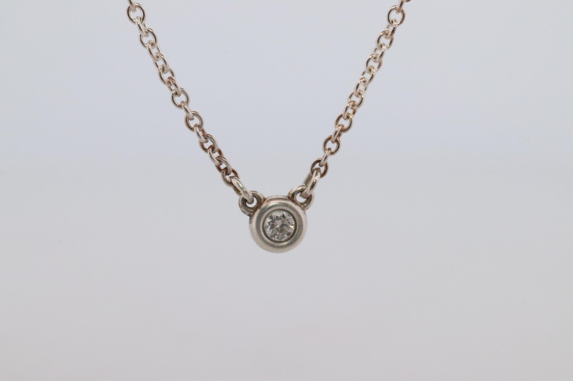 Tiffany Co Necklace Elsa Peretti Diamond by the Yard Solitaire 925 Sterling 1P