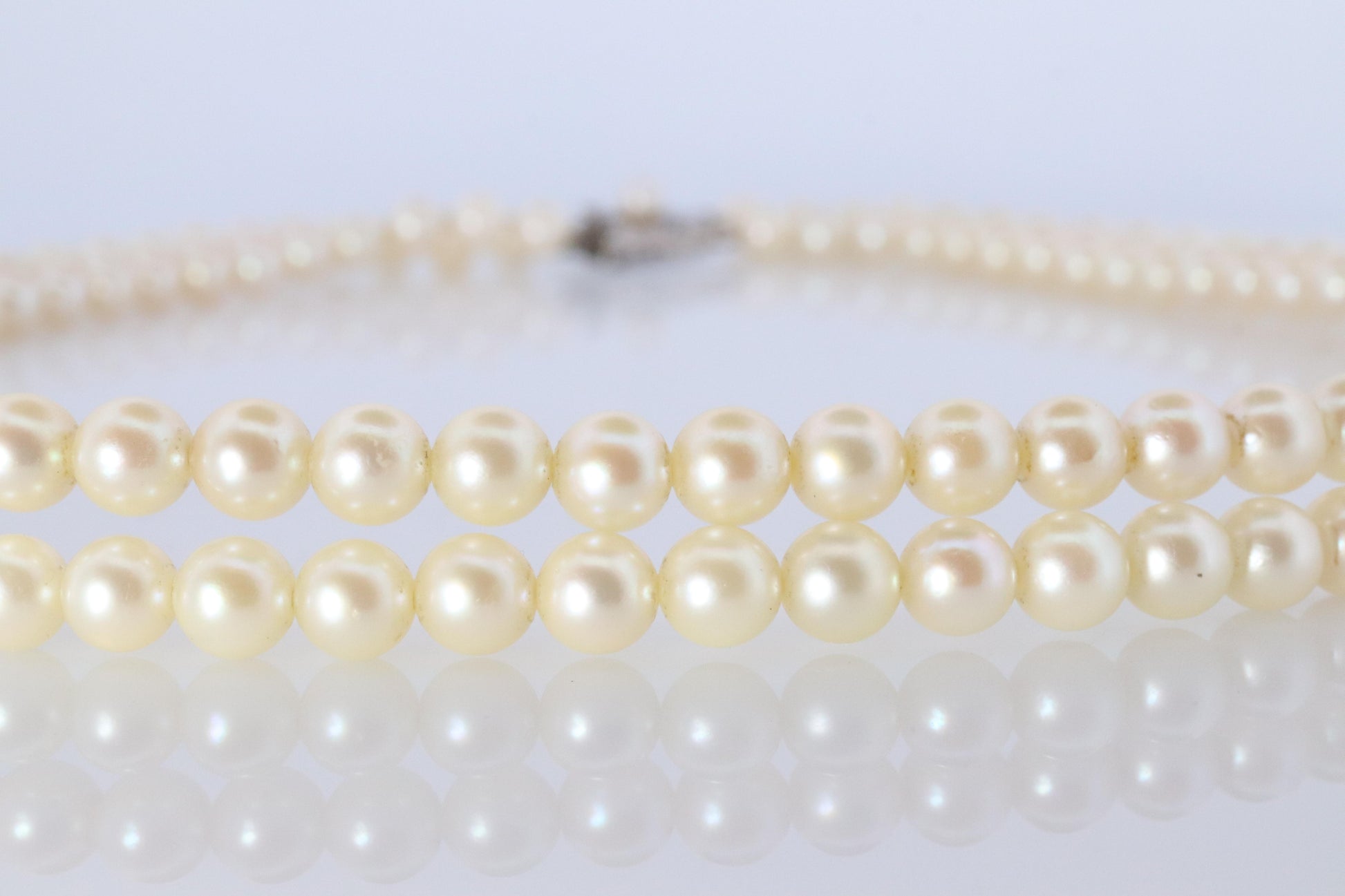 MIKIMOTO Sterling Silver Pearl Necklace. Mikimoto Double Strand Necklace