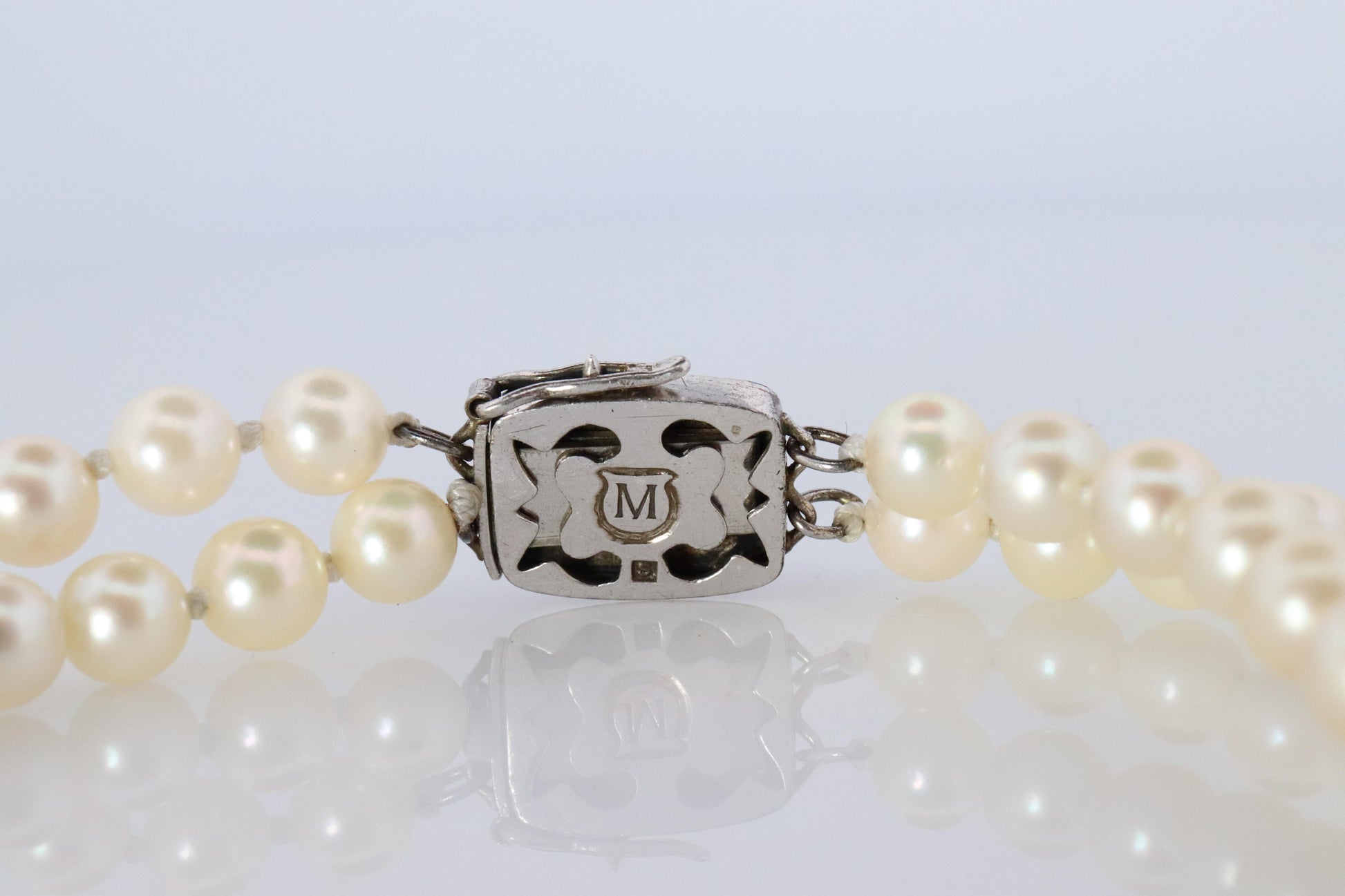 MIKIMOTO Sterling Silver Pearl Necklace. Mikimoto Double Strand Necklace