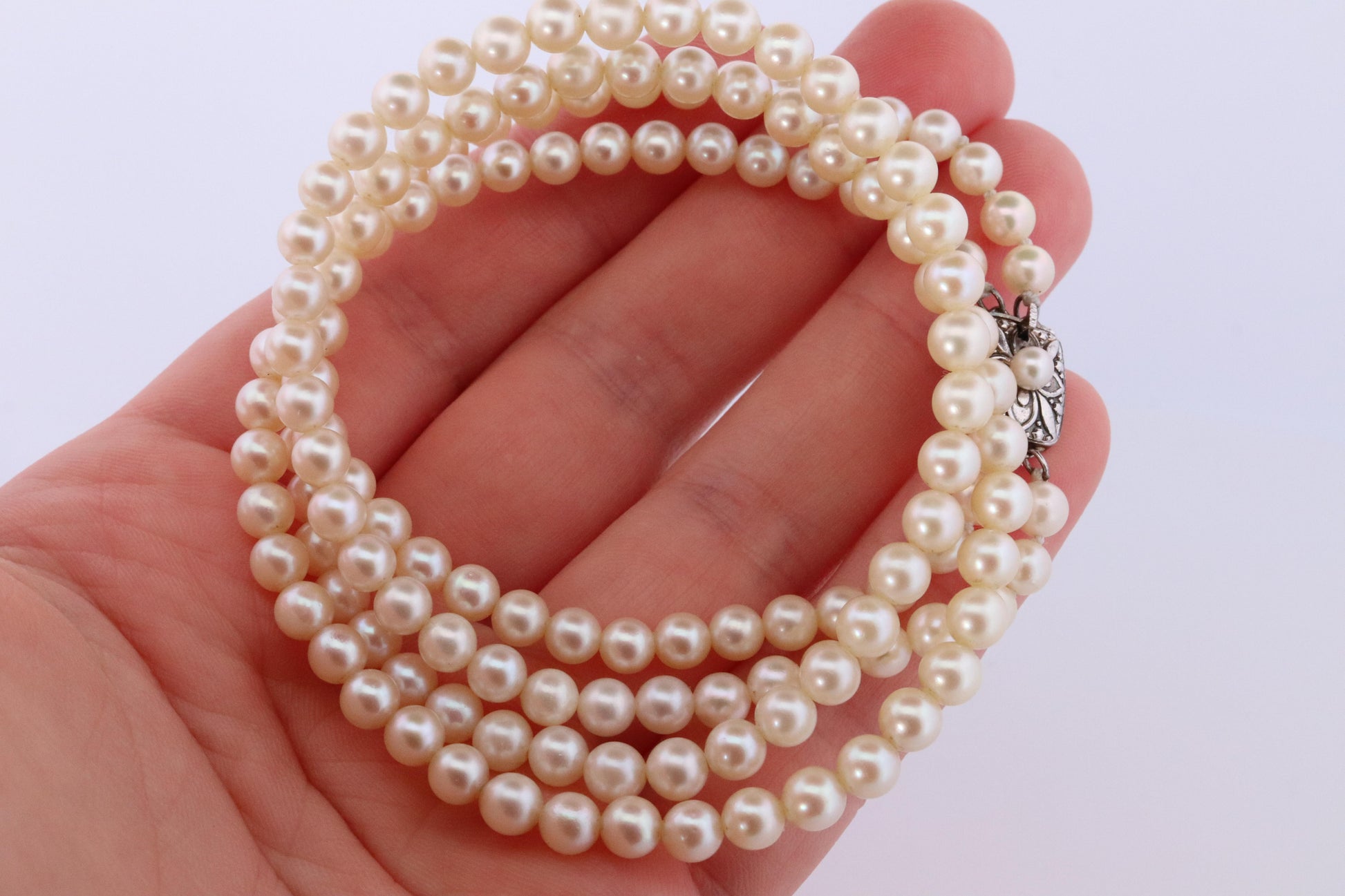 MIKIMOTO Sterling Silver Pearl Necklace. Mikimoto Double Strand Necklace