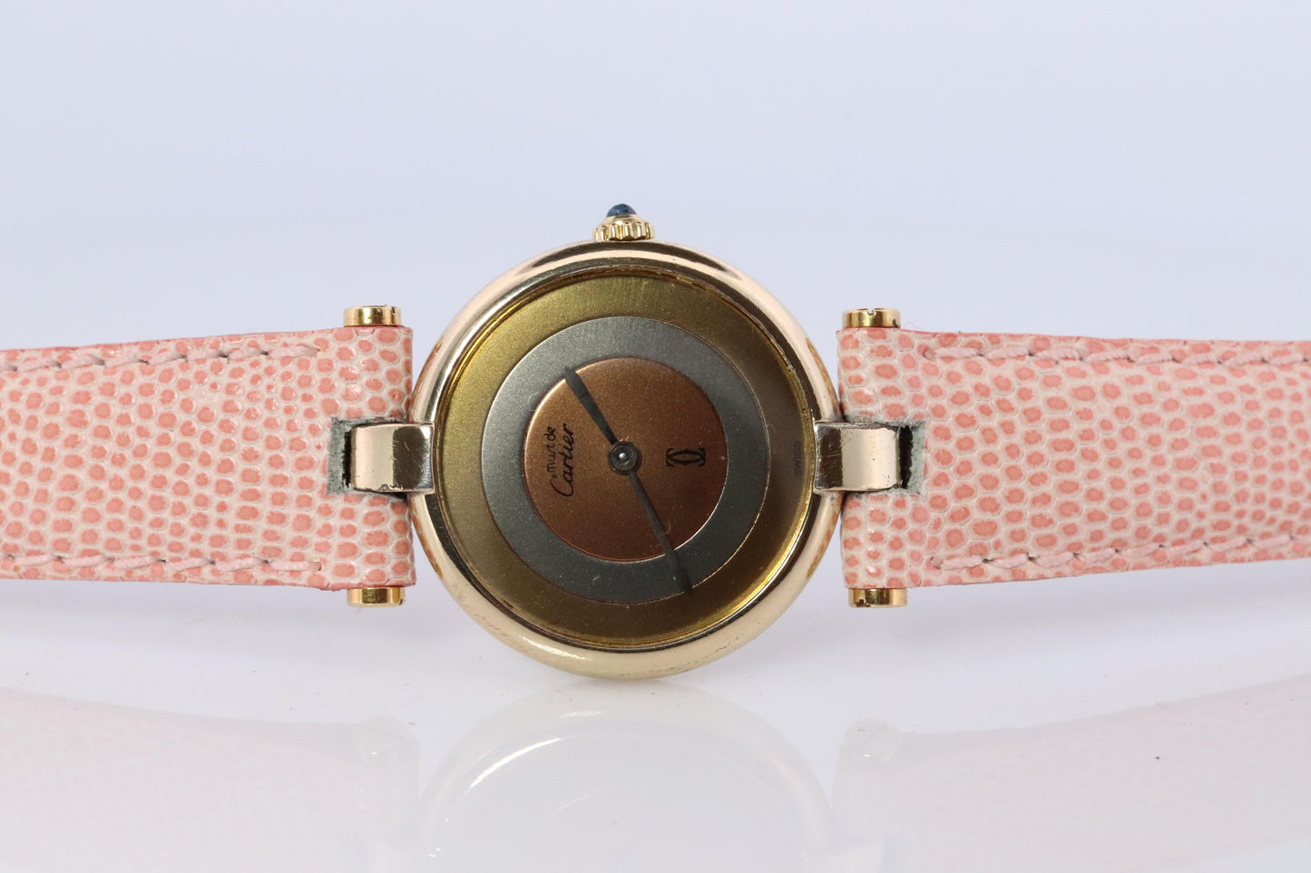 Genuine Cartier Watch. Must de Cartier Vendome Round Argent Vermeil White Face