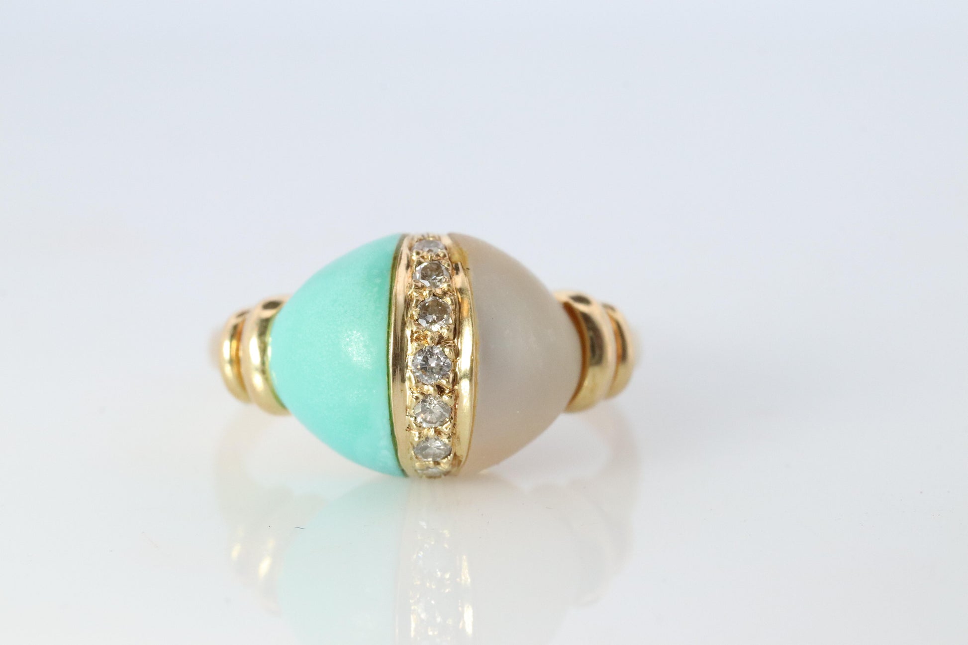 18k Turquoise and MOP Ring. Turquoise Diamond Mother of Pearl Statement Ring