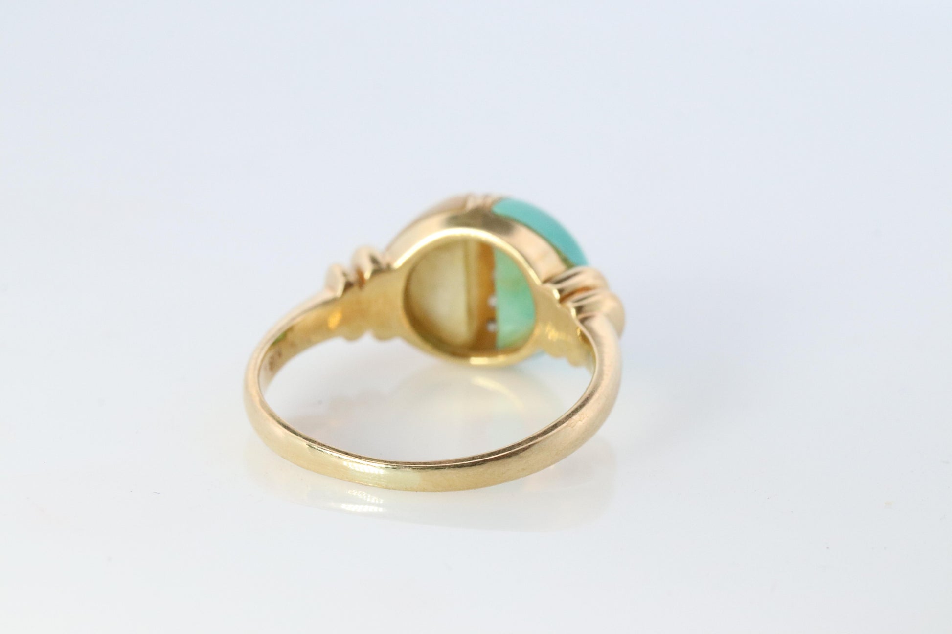 18k Turquoise and MOP Ring. Turquoise Diamond Mother of Pearl Statement Ring
