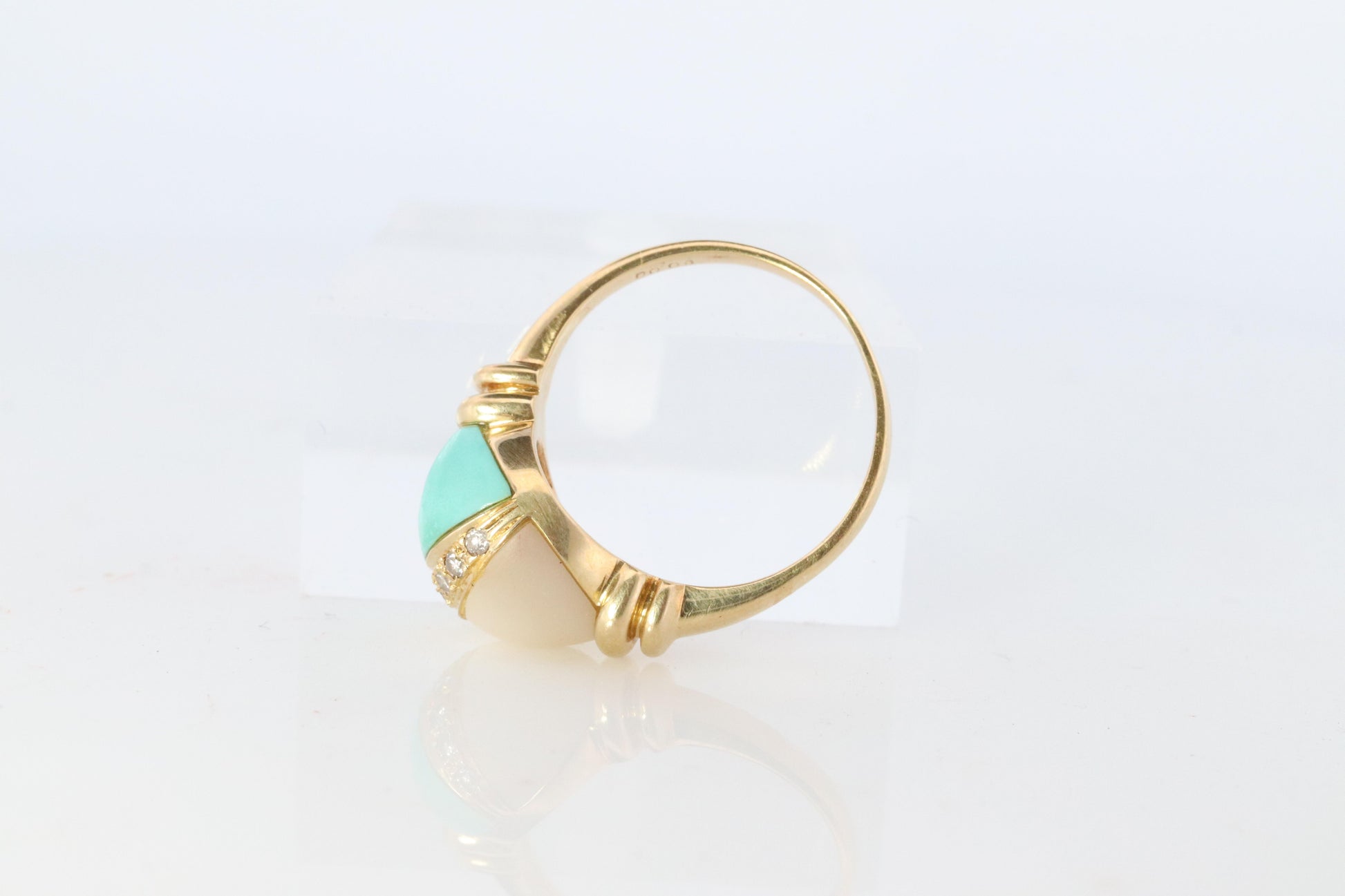 18k Turquoise and MOP Ring. Turquoise Diamond Mother of Pearl Statement Ring
