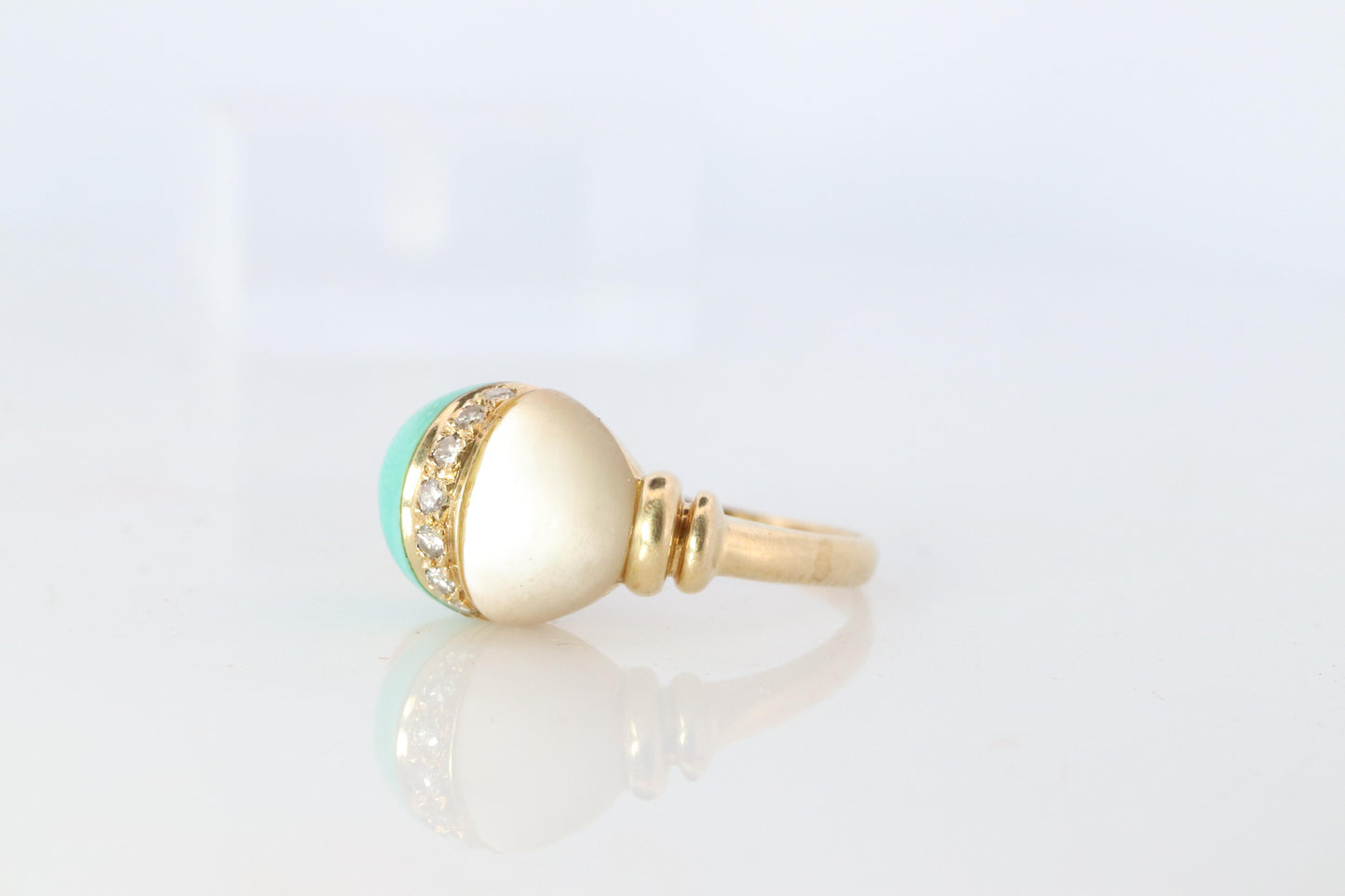 18k Turquoise and MOP Ring. Turquoise Diamond Mother of Pearl Statement Ring