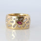 18k Confetti wide band. 2CTW Diamond Ruby Sapphire Emerald Scattered Cigar ring