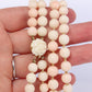 14k Coral Carved Angel Skin Salmon Bead Necklace. Two Strand Peach White Coral