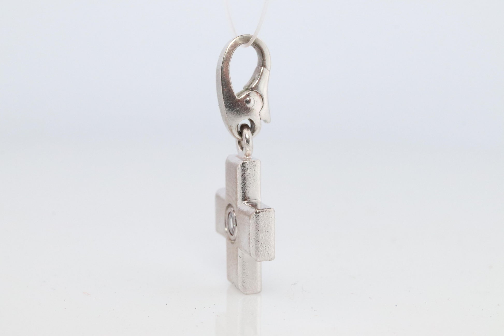 Genuine Cartier Cross Pendant. 18k White Gold Diamond Solitaire Crucifix Charm