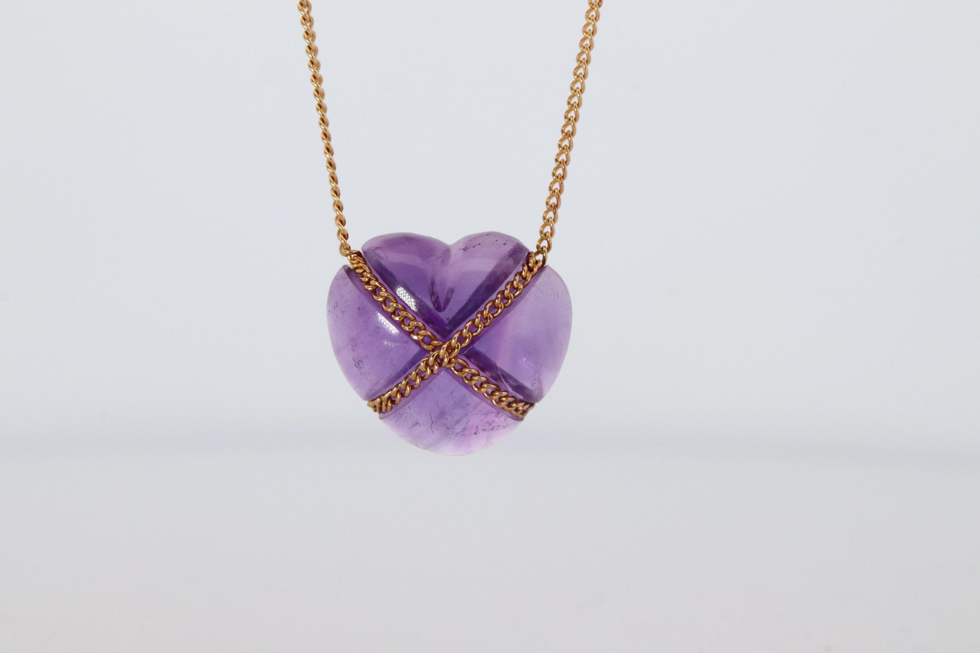 Tiffany and Co Heart Pendant 18k Tiffany Elsa Peretti Amethyst Cabochon Necklace