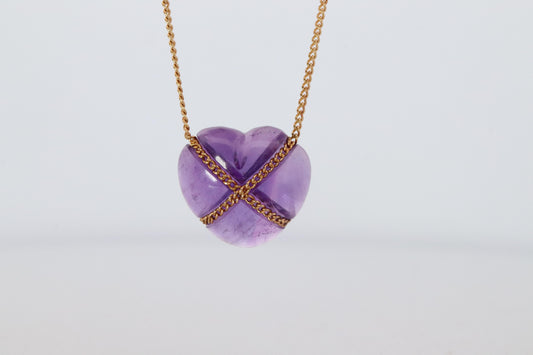 Tiffany and Co Heart Pendant 18k Tiffany Elsa Peretti Amethyst Cabochon Necklace