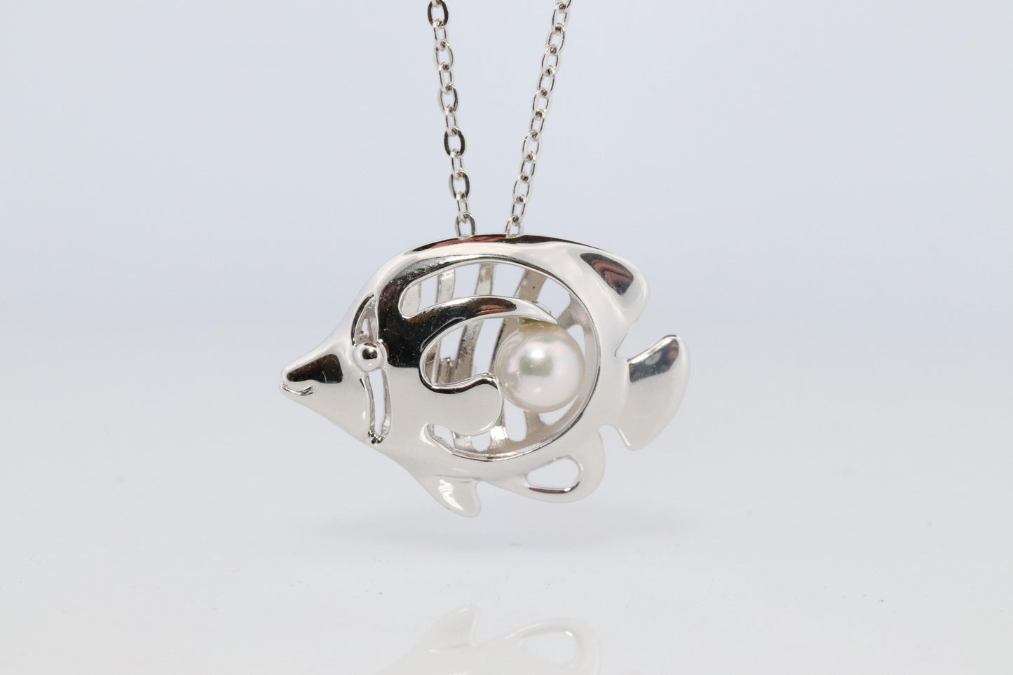 Mikimoto Pendant Sterling Silver. Mikimoto Fish with a Pearl Pendant Necklace.