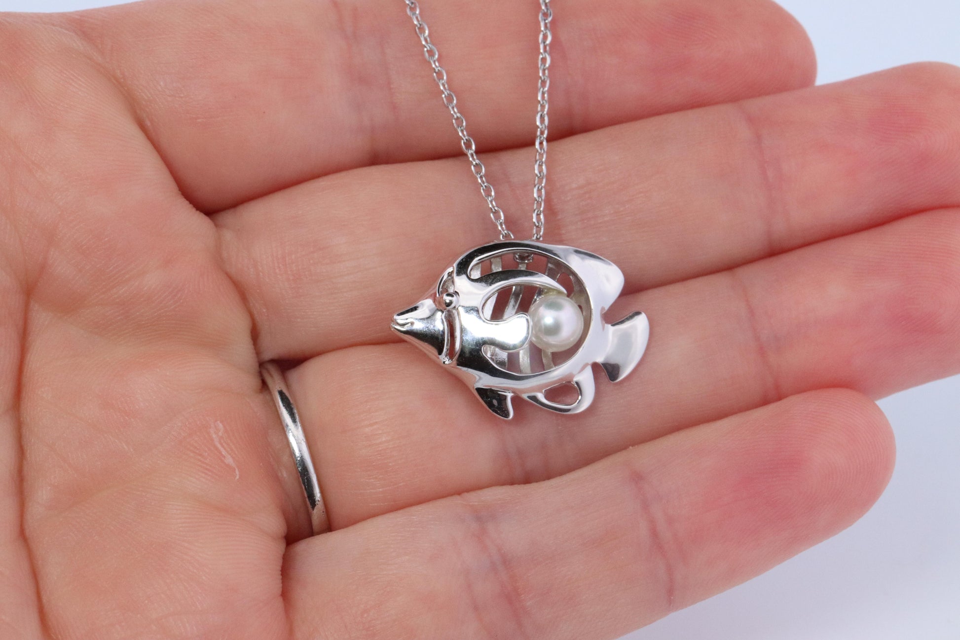 Mikimoto Pendant Sterling Silver. Mikimoto Fish with a Pearl Pendant Necklace.
