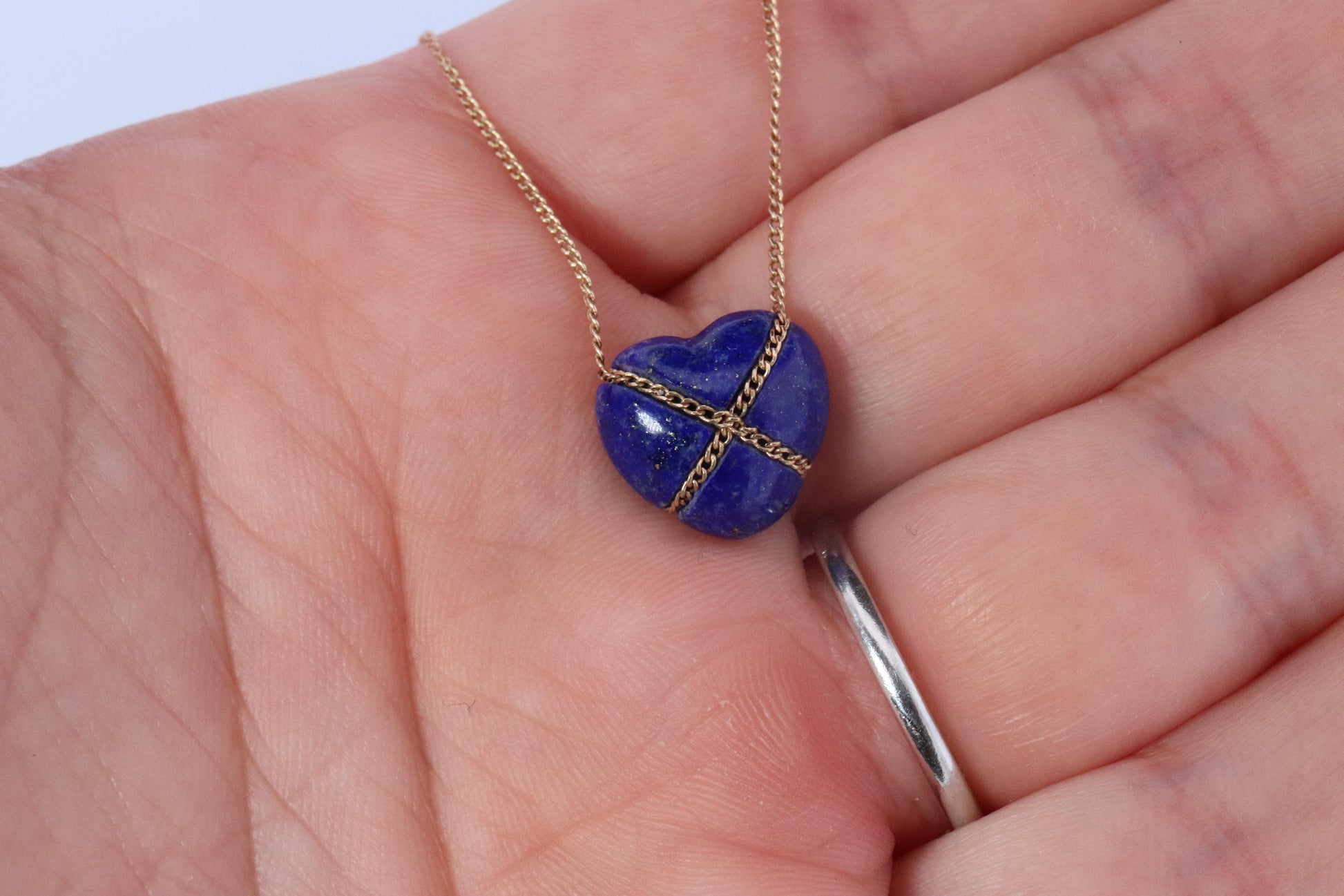 Tiffany and Co Heart Pendant 14k Tiffany Elsa Peretti Lapis Lazuli Necklace