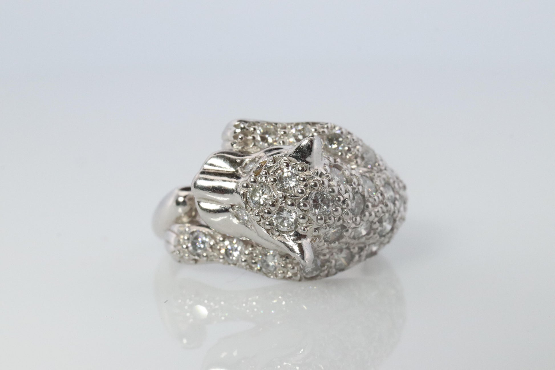 Panther Leopard Jaguar Cheetah Platinum ring. Diamond Encrusted Head band.