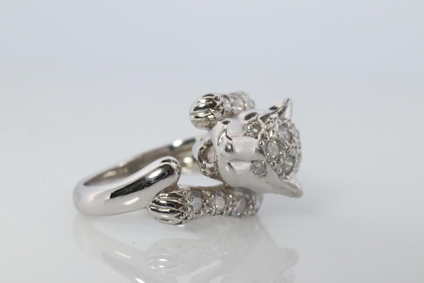 Panther Leopard Jaguar Cheetah Platinum ring. Diamond Encrusted Head band.