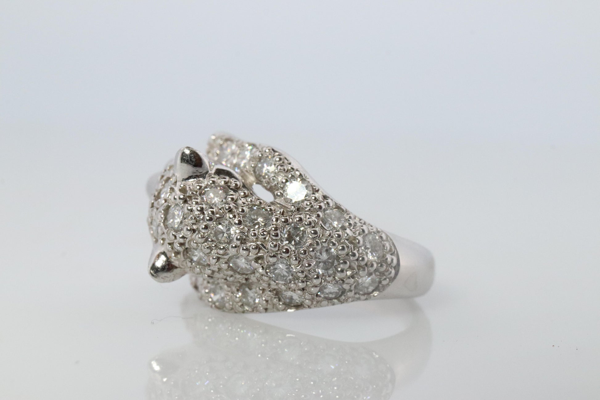 Panther Leopard Jaguar Cheetah Platinum ring. Diamond Encrusted Head band.