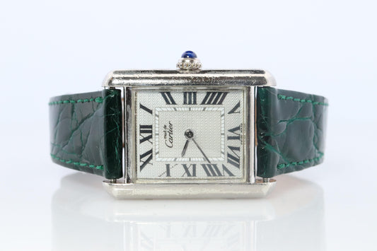 Vintage Must de Cartier Tank Watch. 925 Vermeil ARGENT 2416 Silver Dial Tank