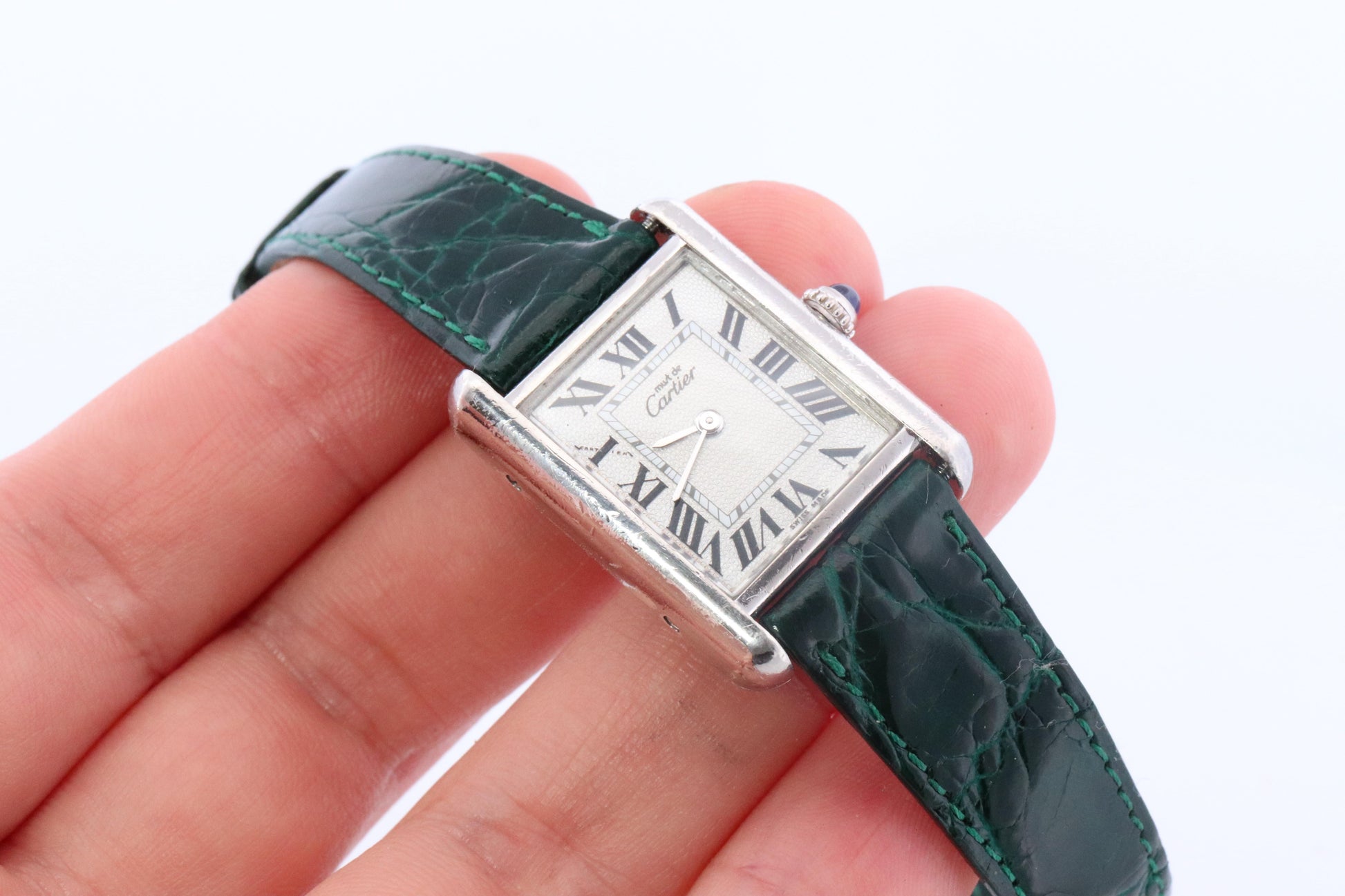 Vintage Must de Cartier Tank Watch. 925 Vermeil ARGENT 2416 Silver Dial Tank