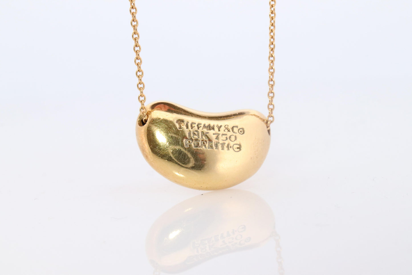 Tiffany & Co. 18k Gold Chain and Bean Pendant Necklace. 750 Yellow Gold Tiffany