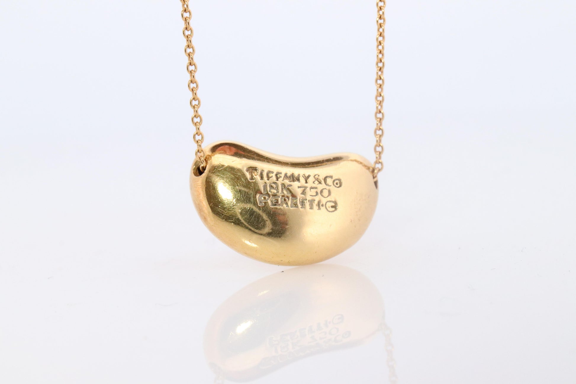Tiffany & Co. 18k Gold Chain and Bean Pendant Necklace. 750 Yellow Gold Tiffany